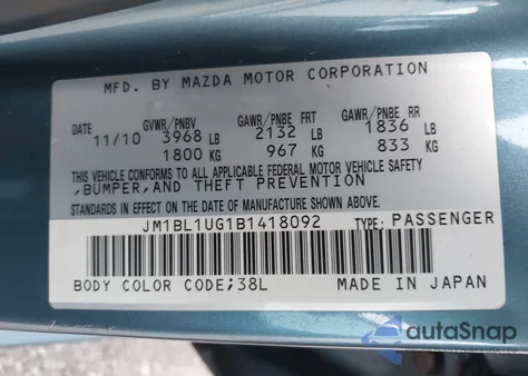 2011 Mazda Mazda3 I Sport из США, поврежденный, VIN JM1BL1UG1B1418092